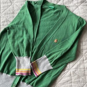 United Colors Of Benetton Green Cardigan with Striped Cuffs